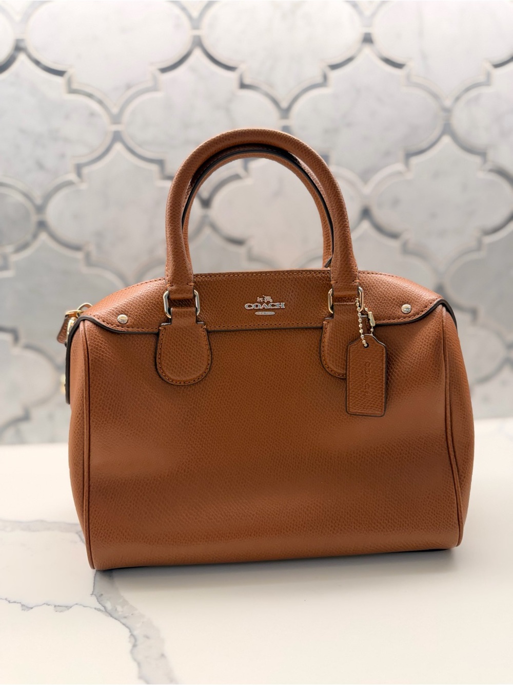 Coach Pebble Leather Bennett Mini Satchel Crossbody in Saddle